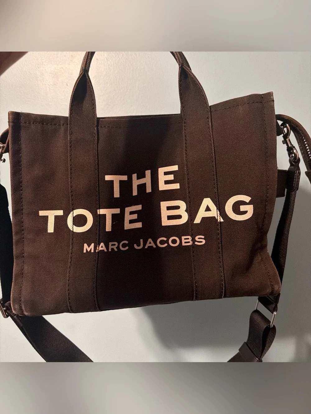Marc Jacobs Brown Canvas 'The Tote Bag' with Beige Logo